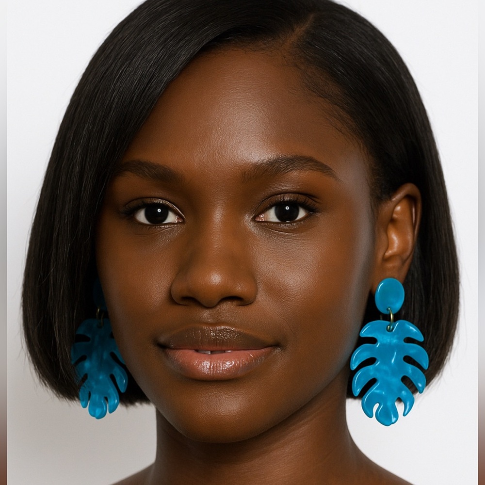 Blue Palm Leaf Acrylic Earrings